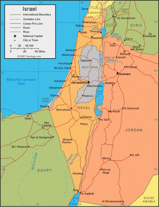 何が海を洗う？イスラエル世界地図