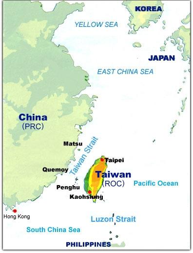 台湾は地図上に